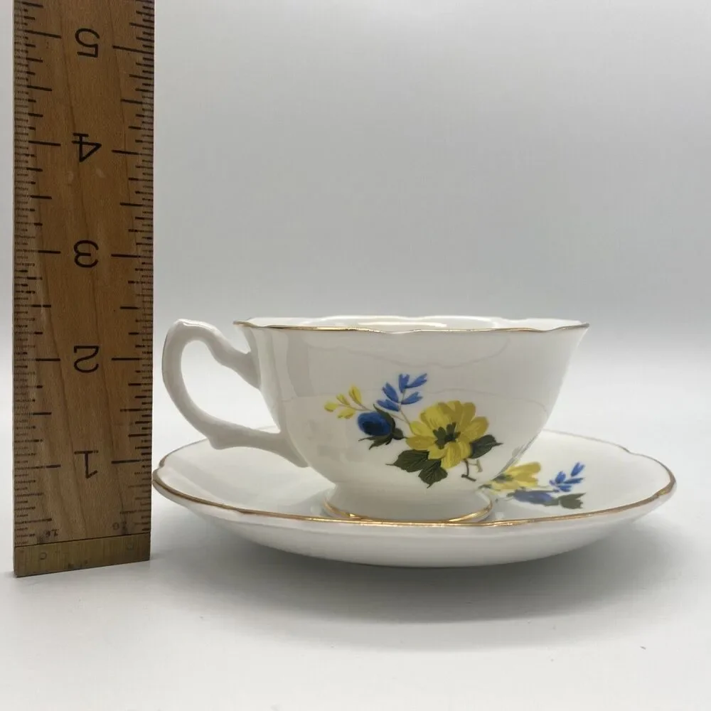 Royal Grafton Bone Chine Blue & Yellow Floral  Tea Cup Saucer Set